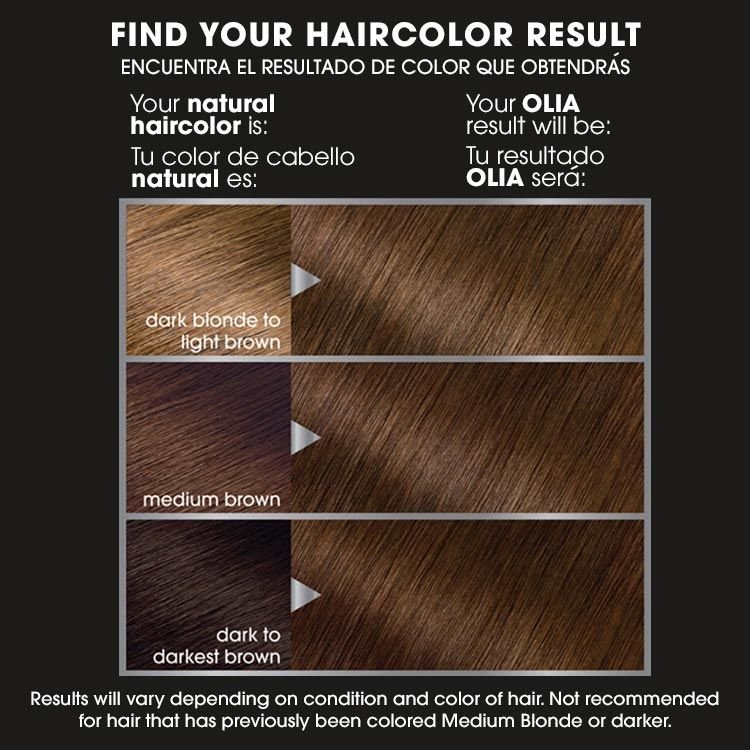 Olia 5.3 medium golden brown before after swatch